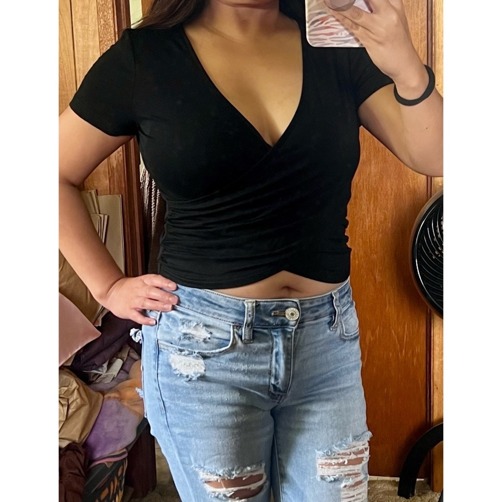 VETIOR Deep V Neck Short Sleeve Wrap Crop Tops, Size Medium, BNWOT